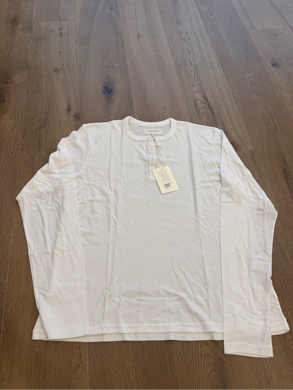 THE GREAT. Men's White Long-Sleeve Henley Shirt